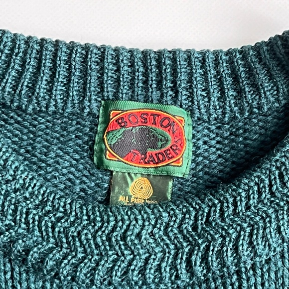 Vintage Men's Pure Wool Sweater Boston Trader’s Green Large Nordic Grandpacore - Picture 5 of 11